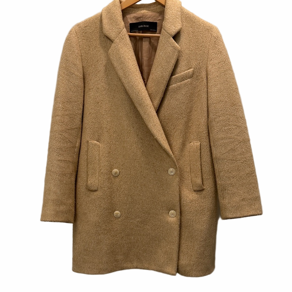 Zara Oversized Tan Double-Breasted Pea Coat